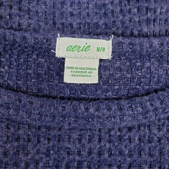 Aerie Waffle Knit Long Sleeve Top Hi Low Hem Purple Blue Women's Medium Casual - Picture 5 of 9